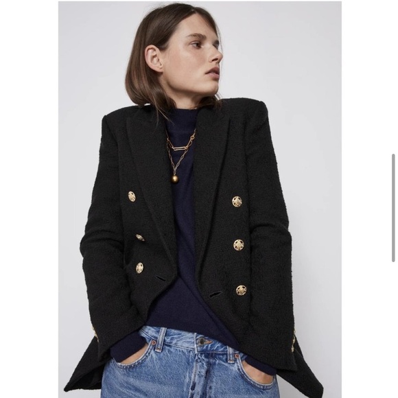 Zara Double Breasted Textured Weave Blazer Jacket - Picture 1 of 8
